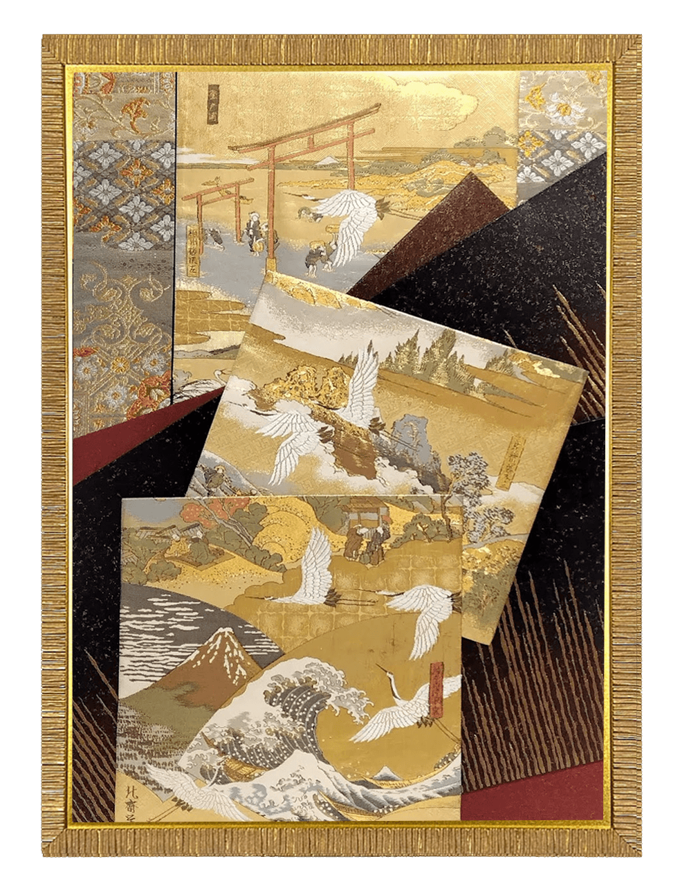 Hokusai collection gold-thread obi artwork No.03, framed (Other)