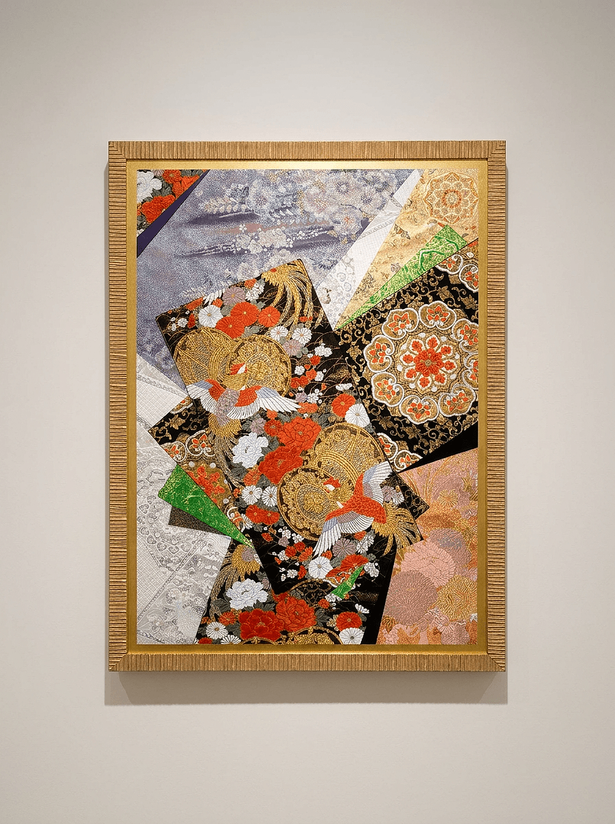 Bird collection gold-thread obi artwork No.02, framed (Extra Large)