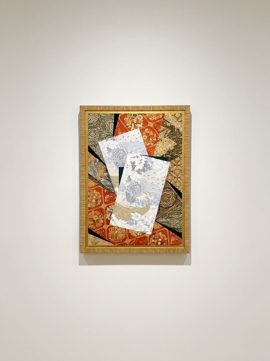 Bird collection gold-thread obi artwork No.03, framed (Extra Large)