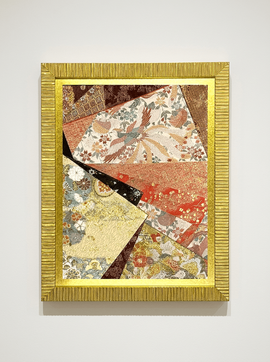 Bird collection gold-thread obi artwork No.04, framed (Large)