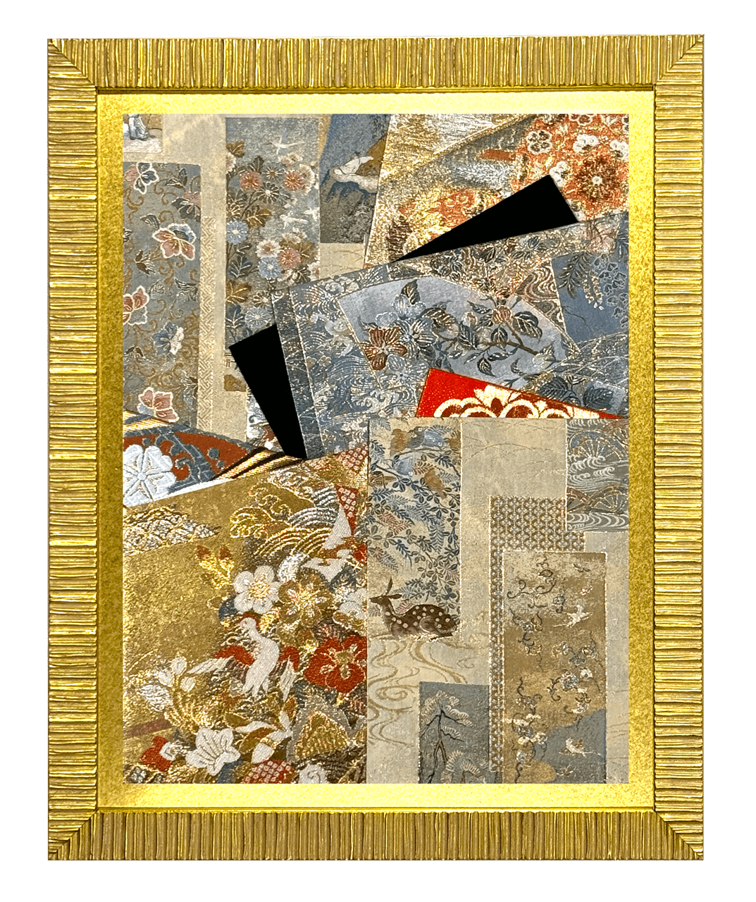 Bird collection gold-thread obi artwork No.05, framed (Medium)