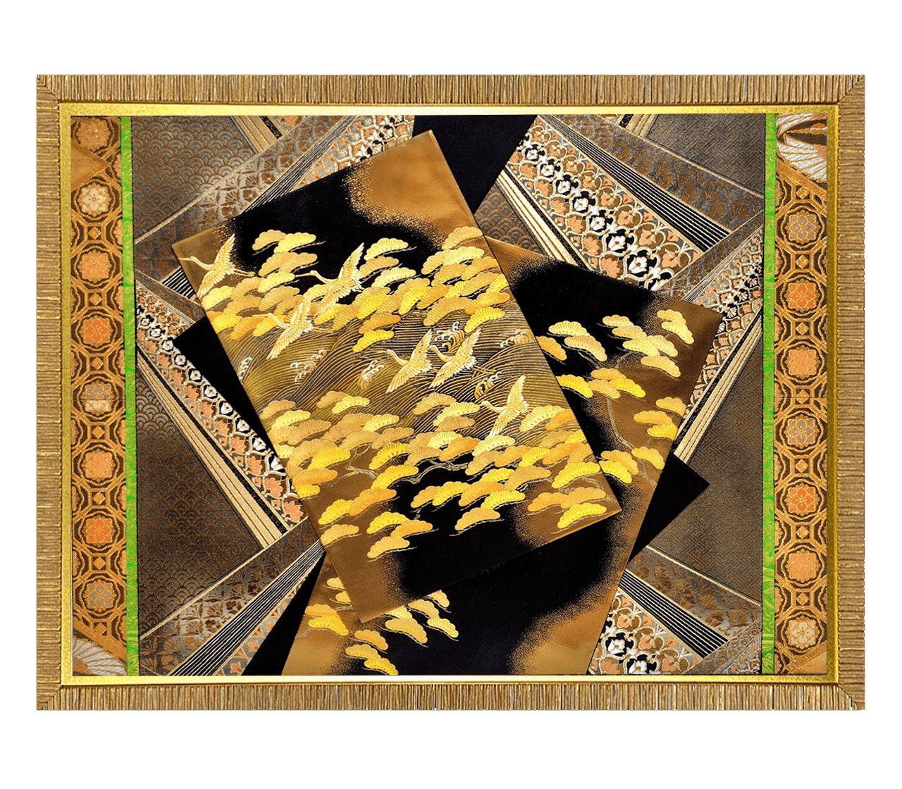 Bird collection gold-thread obi artwork No.06, framed (Other)