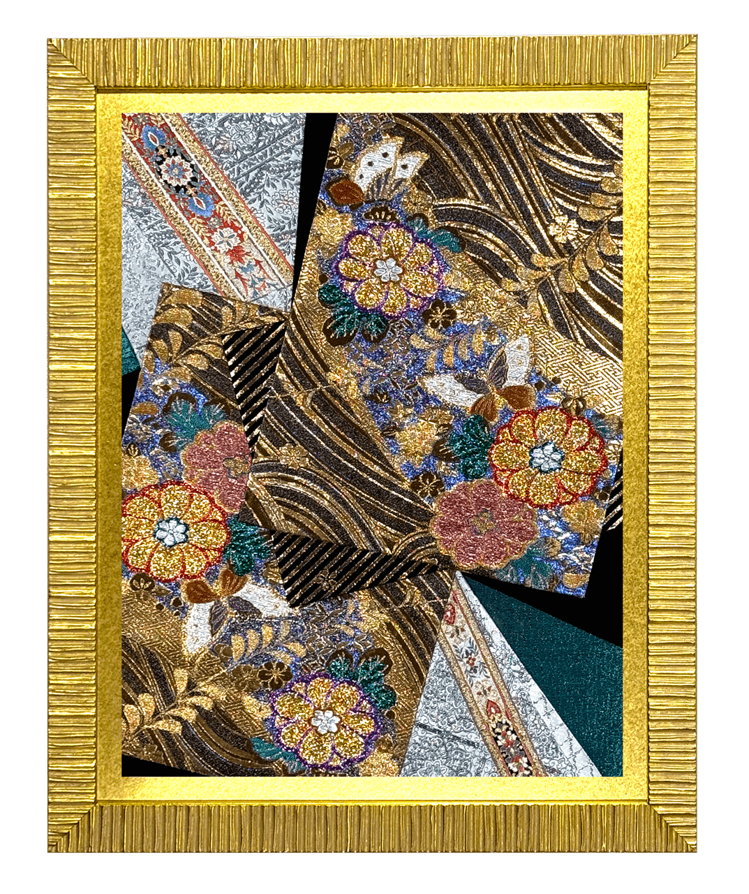 Botanical collection gold-thread obi artwork No.10, framed (Large)