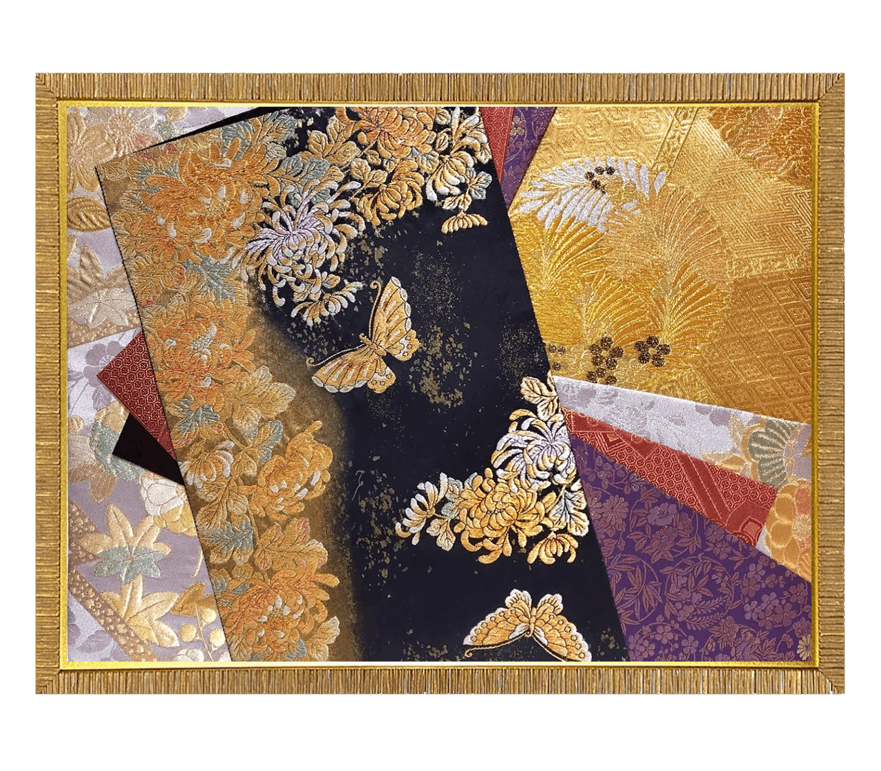 Butterfly collection gold-thread obi artwork No.05, framed (Medium)
