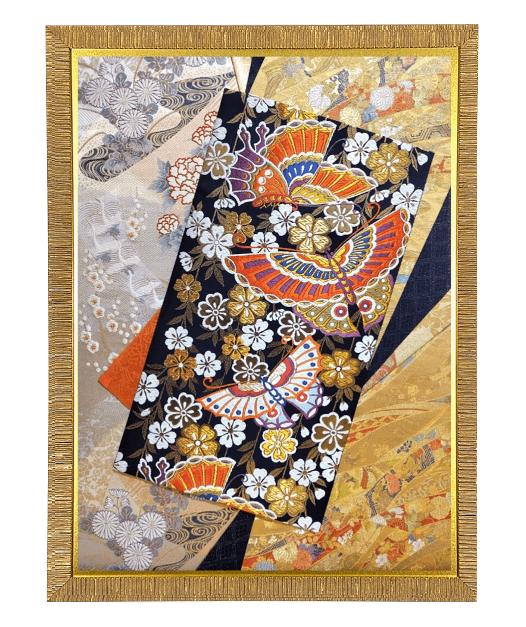 Butterfly collection gold-thread obi artwork No.07, framed (Large)